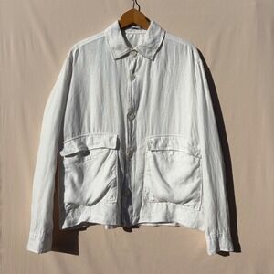 Zara White 100% Linen Utility Jacket Womens XL Button Front Lined Workwear Coat